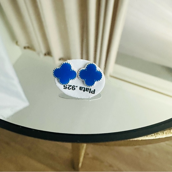 Blue Silver Stud Earrings - Picture 3 of 11